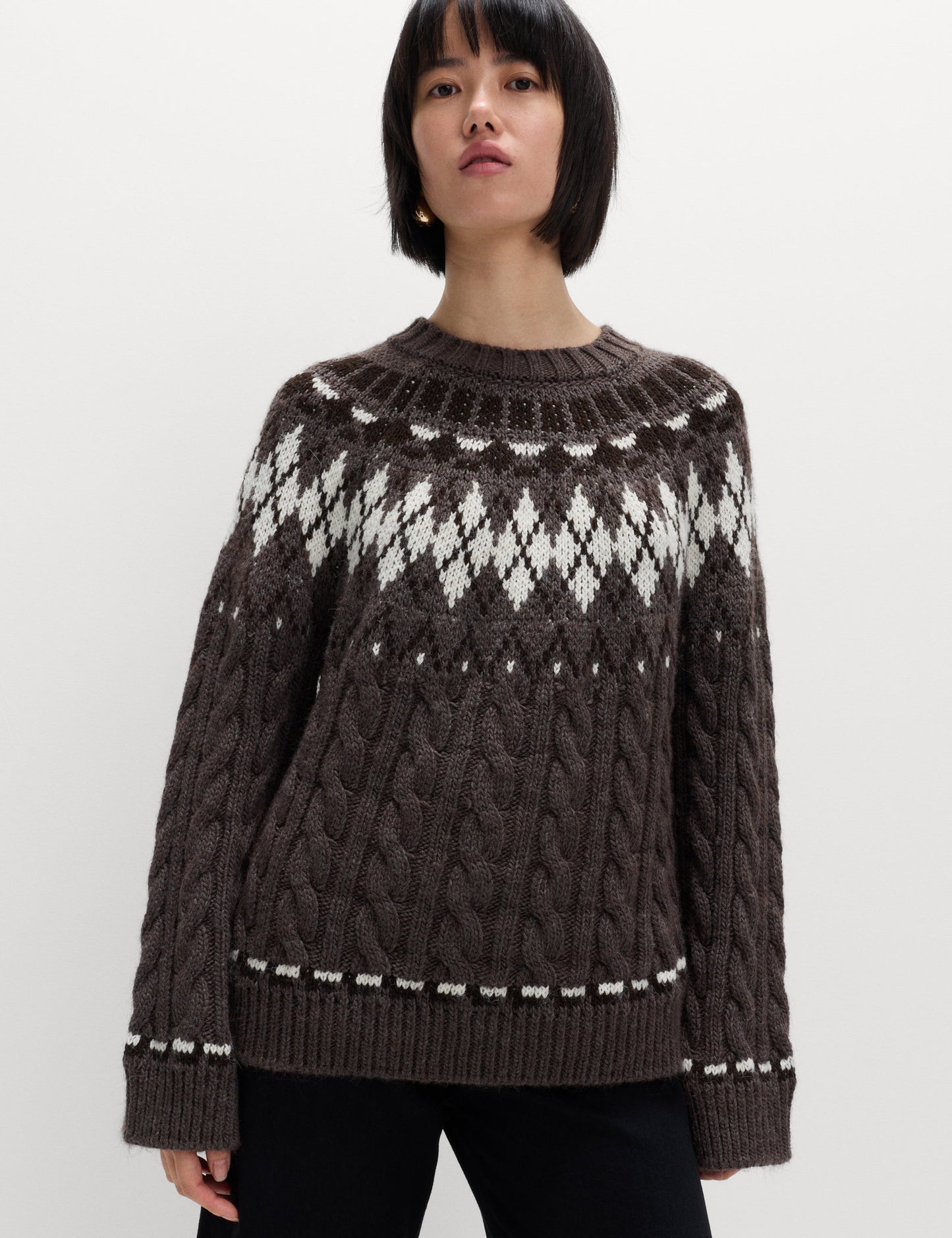 Fair Isle Desenli Örgü Yuvarlak Yaka Triko Kazak