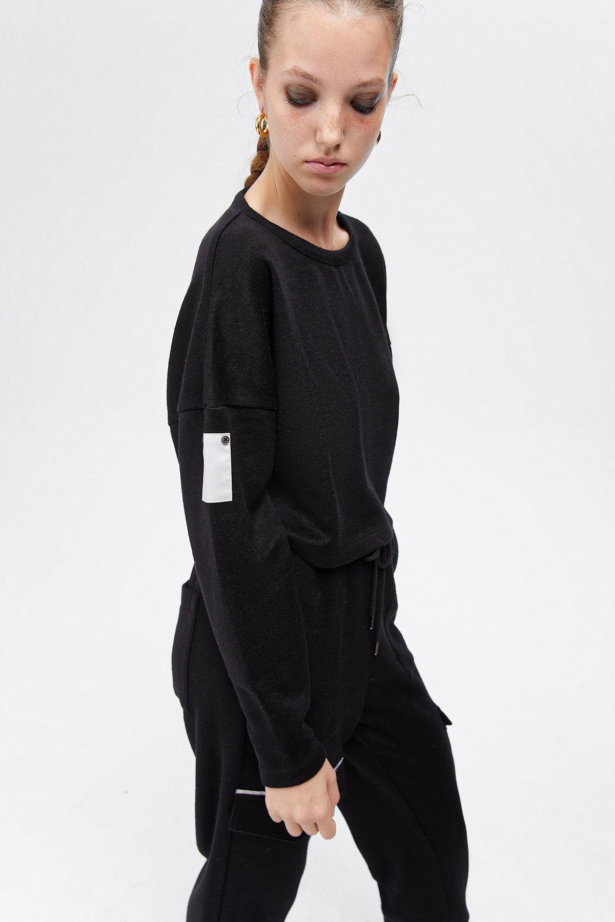 Siyah Basic Kısa Sweatshirt