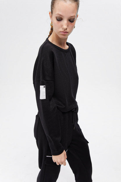 Siyah Basic Kısa Sweatshirt