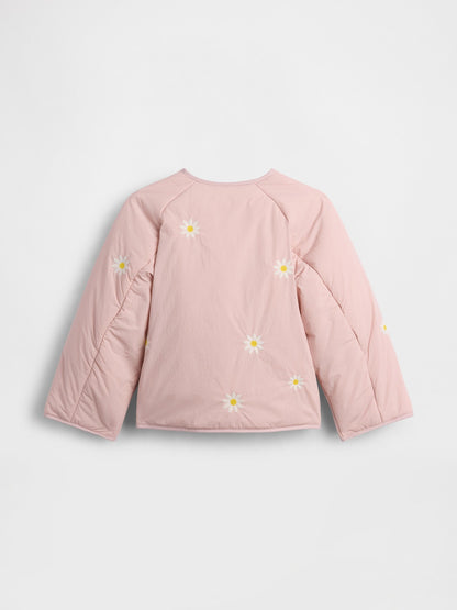 Açık Pembe Floral Embroidered Kapitone Ceket
