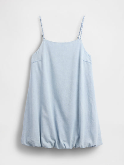 Açık Mavi Denim Bubble Mini Elbise