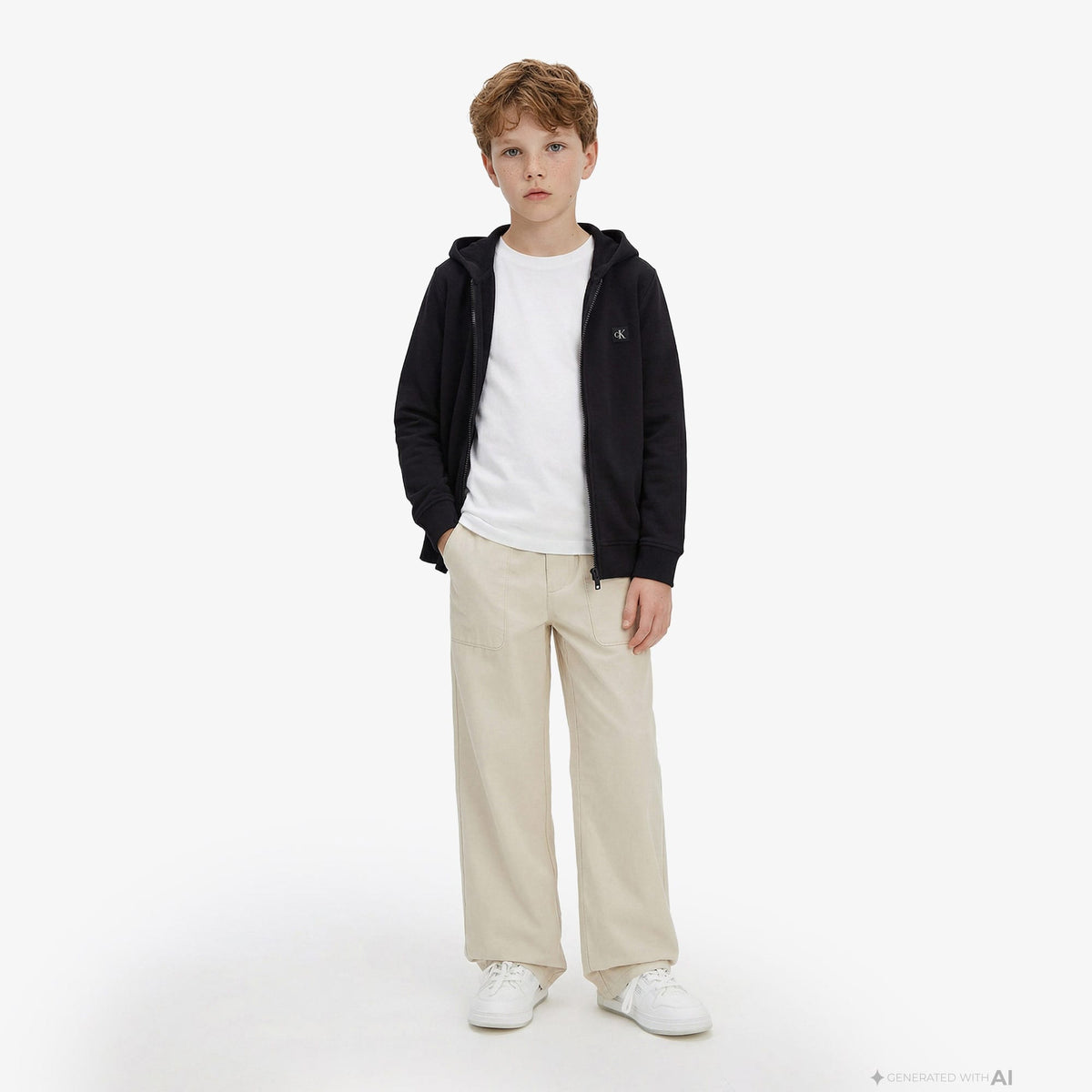 Calvin Klein Mini Badge Zip Through Çocuk Siyah Sweatshirt