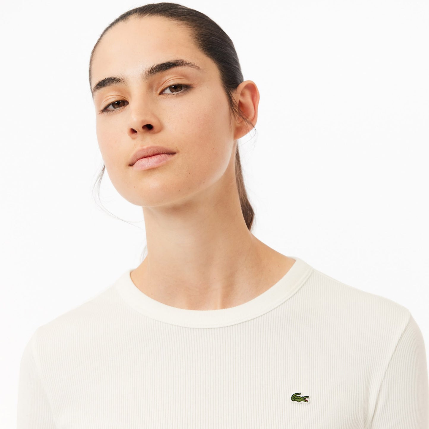 Lacoste Slim Fit Uzun Kollu Kadın Beyaz Tişört
