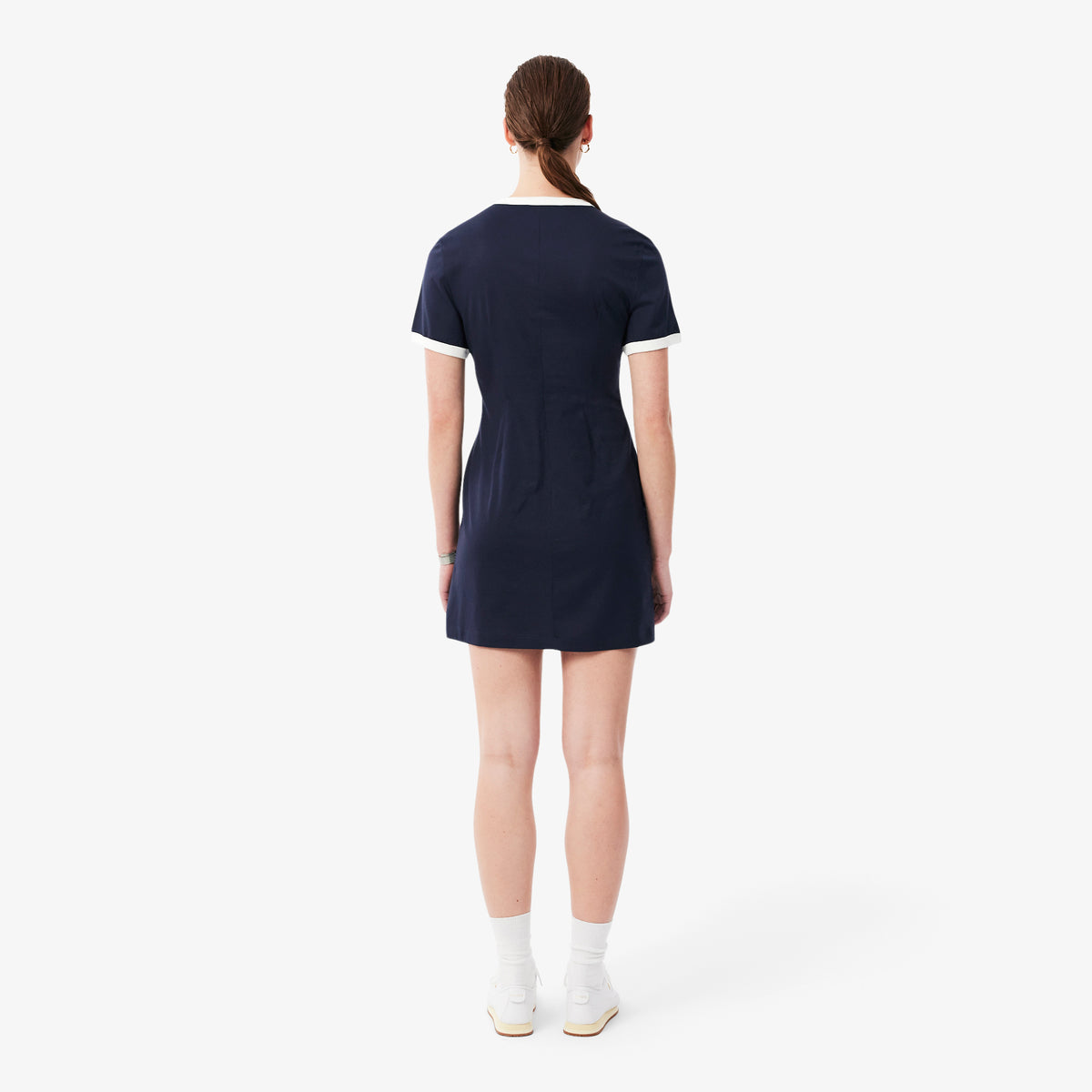 Lacoste Kadın Flare Fit Kısa Kollu Bisiklet Yaka Lacivert Elbise