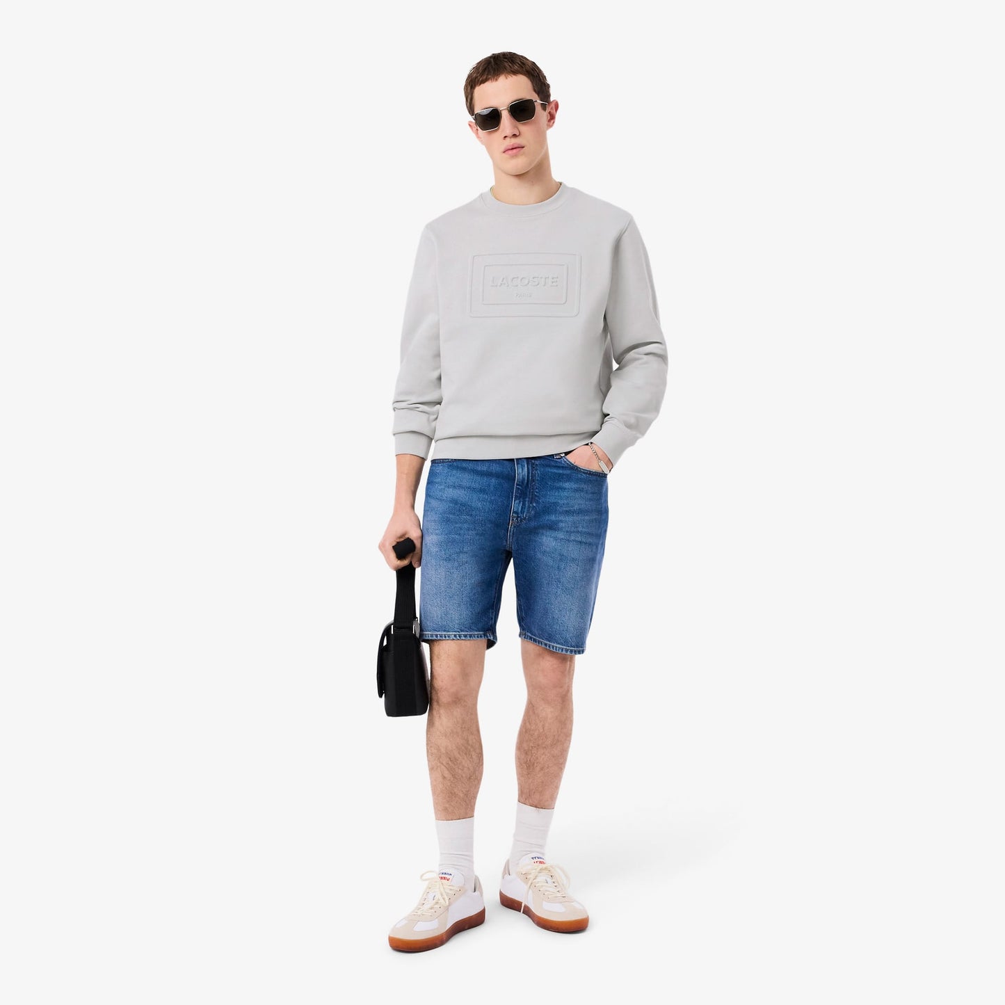 Lacoste Unisex Classic Fit Bisiklet Yaka Baskılı Gri Sweatshirt