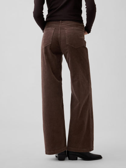 Kahverengi High Rise Kadife Stride Wide-leg Pantolon