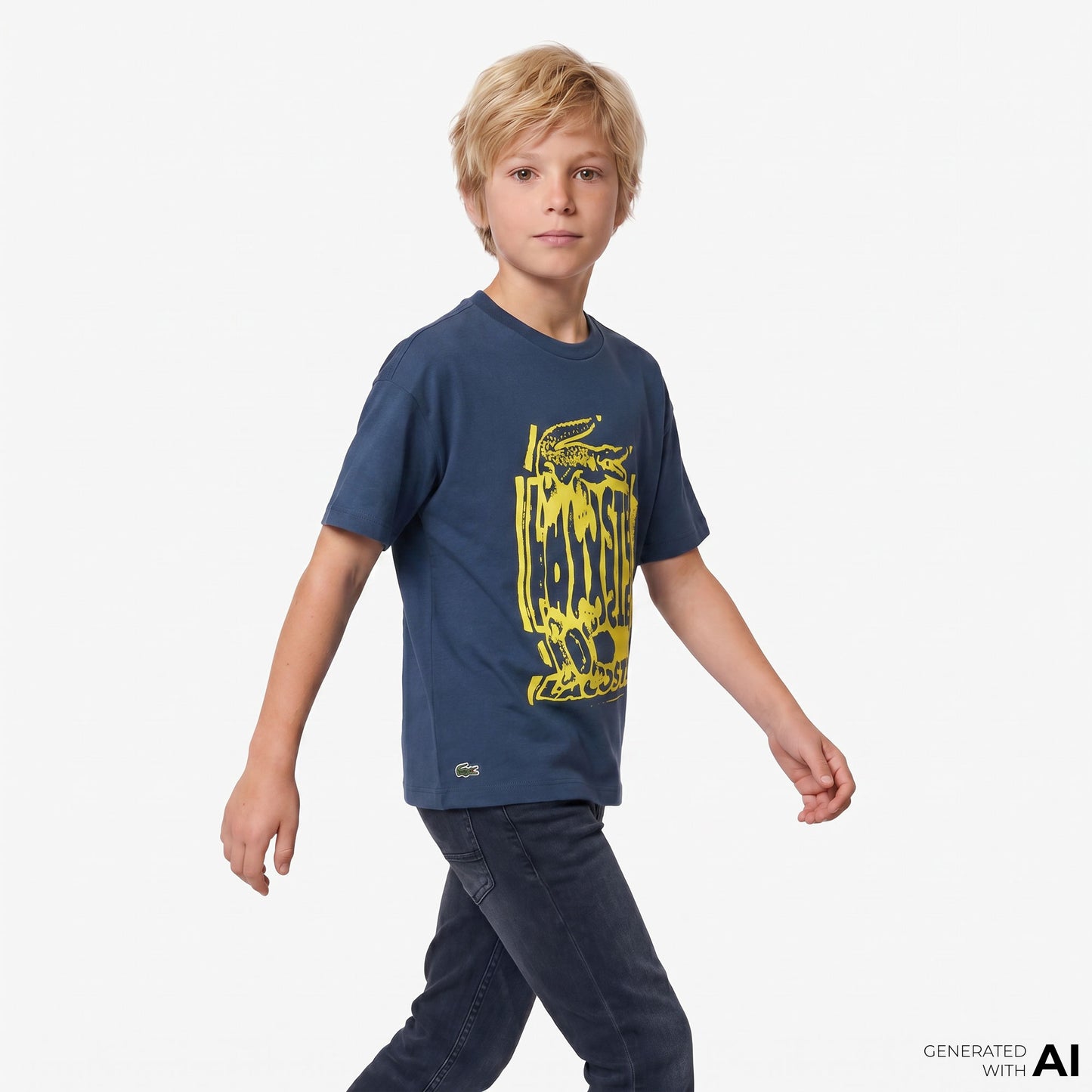 Lacoste Çocuk Bisiklet Yaka Baskılı Lacivert T-shirt