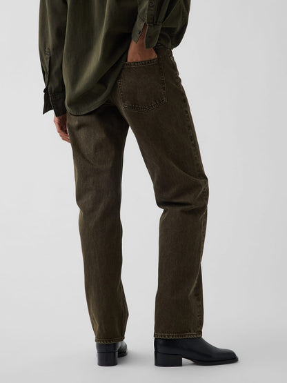 Koyu Yeşil Mid Rise Straight Taper Jean Pantolon