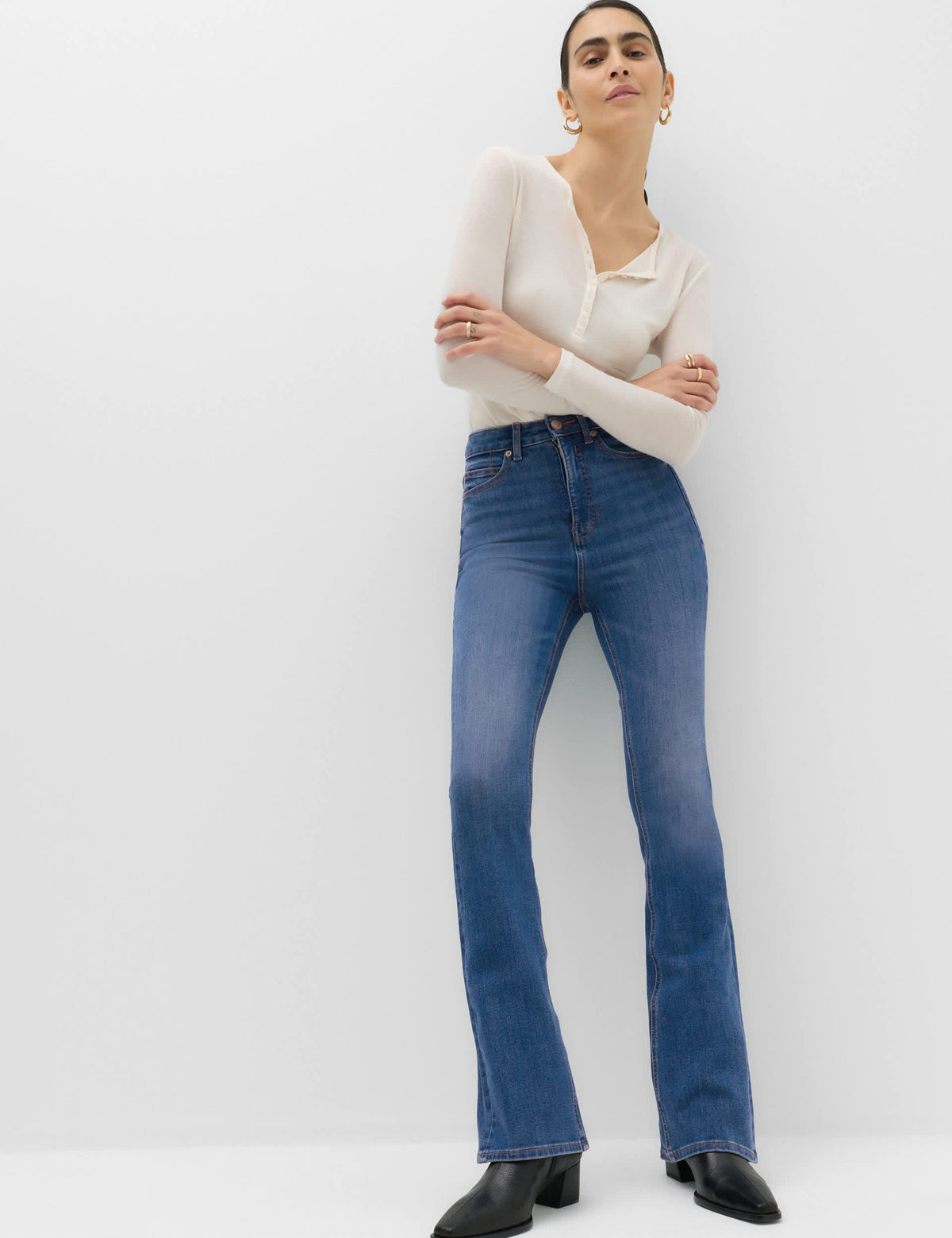 Yüksek Bel Slim Flare Jean Pantolon
