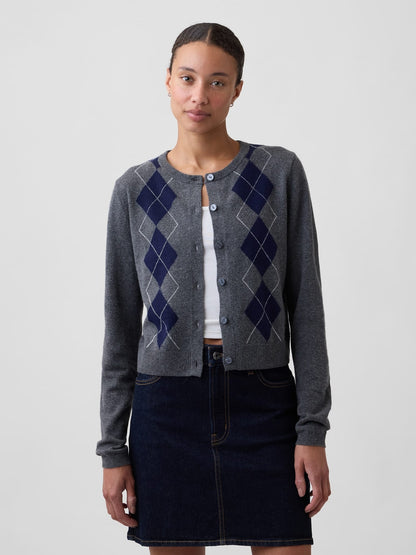 Gri Cashsoft Crop Bisiklet Yaka Hırka