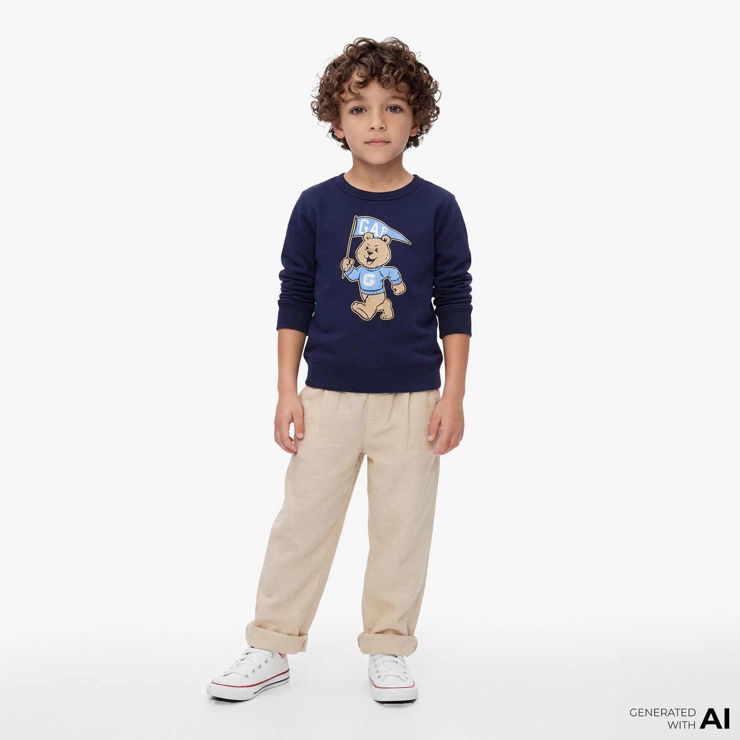 Gap V-bf Print Crew Çocuk Lacivert Sweatshirt