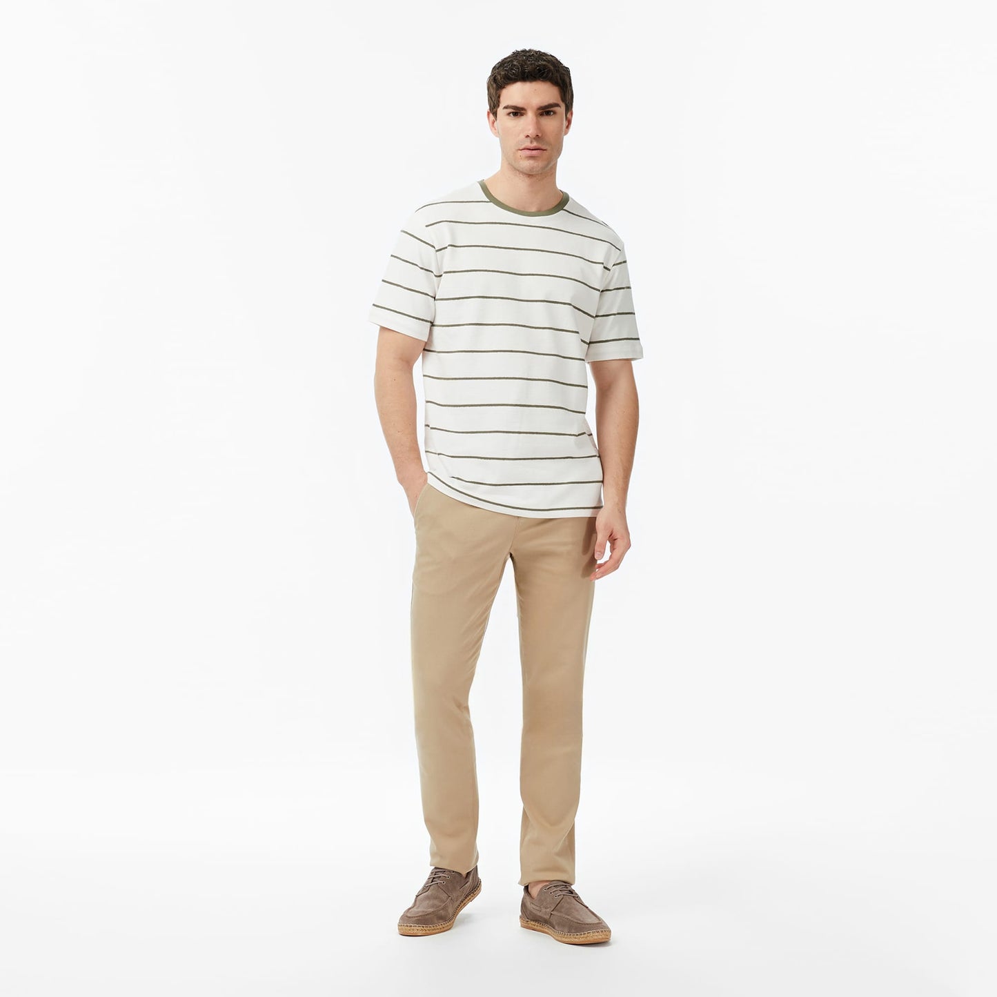 Nautica Erkek Krem Regular Fit Çizgili T-shirt