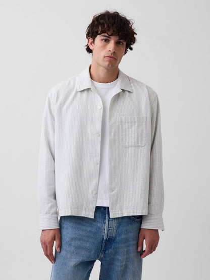 Beyaz Dobby Çizgili Relaxed Straight-hem Gömlek