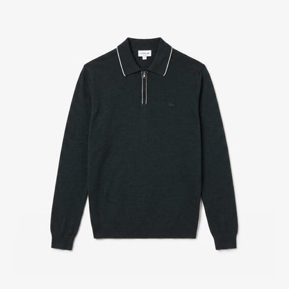 Lacoste Erkek Regular Fit Yarım Fermuarlı Yün Koyu Yeşil Kazak