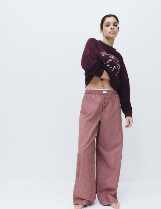 Pamuklu Poplin Çizgili Pijama Altı