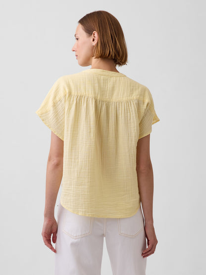 Sarı Pamuk Gauze Oversized Split-neck Üst