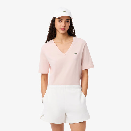 Lacoste Kadın Relaxed Fit V Yaka Pembe T-shirt