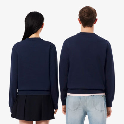 Lacoste Unisex Classic Fit Bisiklet Yaka Baskılı Lacivert Sweatshirt