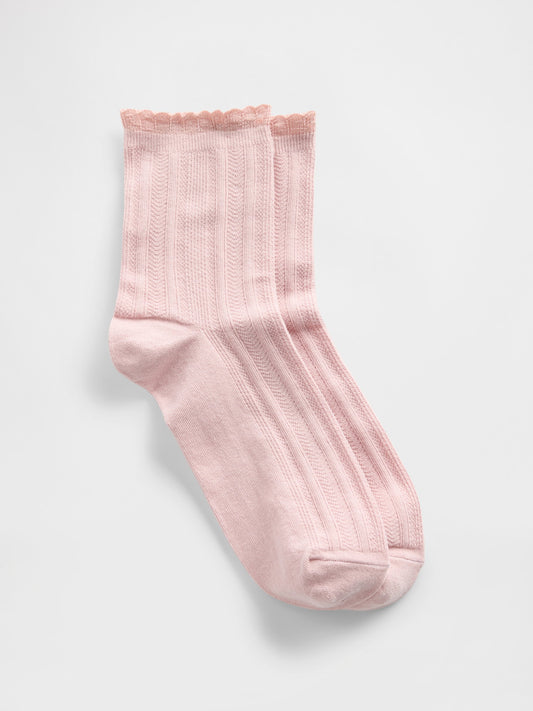Pembe Pointelle Half Crew Çorap