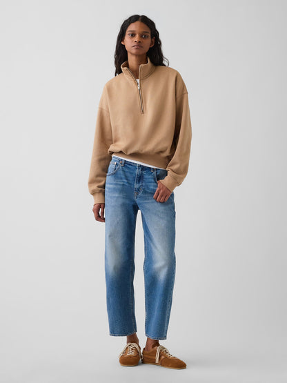Açık Kahverengi Vintagesoft Oversized Yarım Fermuarlı Wedge Sweatshirt