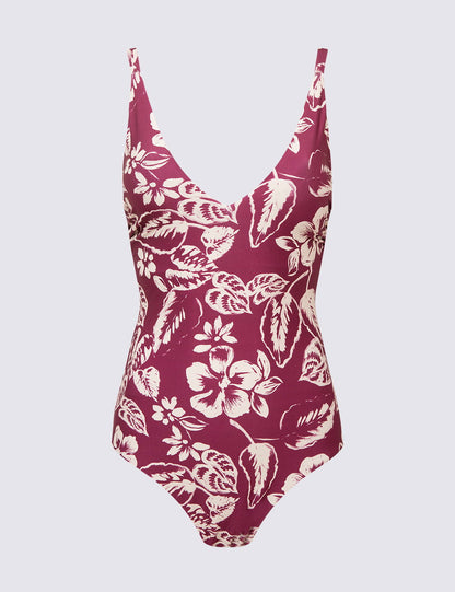 Regular Fit Yaprak Desenli Plunge Mayo