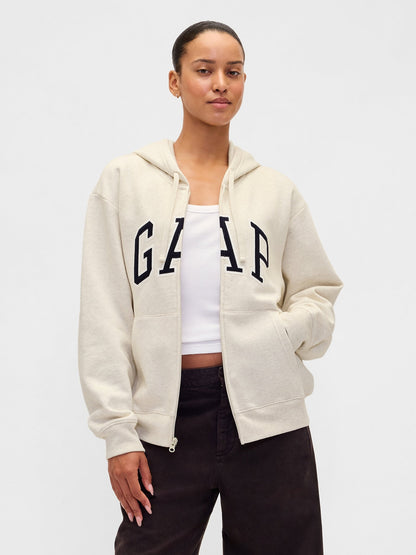 Krem Gap Logo Relaxed Fleece Fermuarlı Sweatshirt