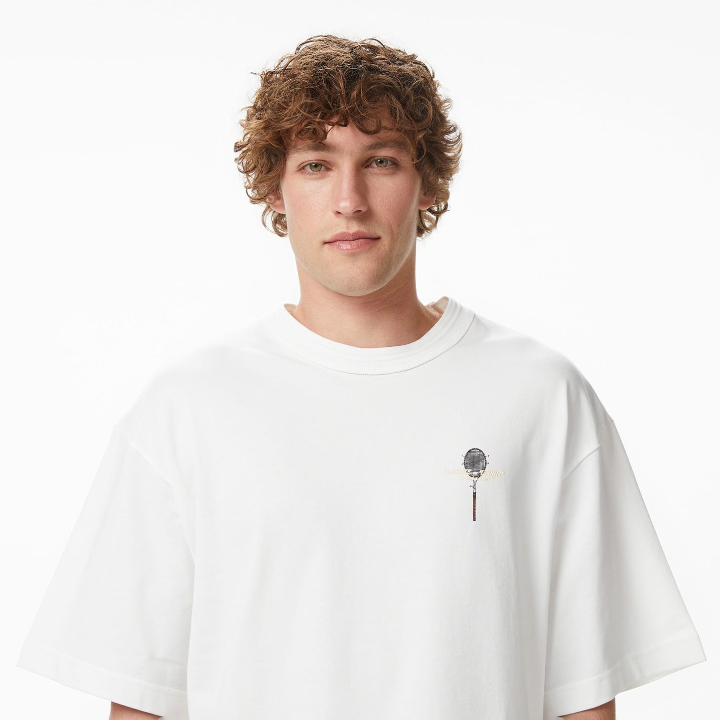 Lacoste Erkek Loose Fit Bisiklet Yaka Baskılı Krem T-shirt
