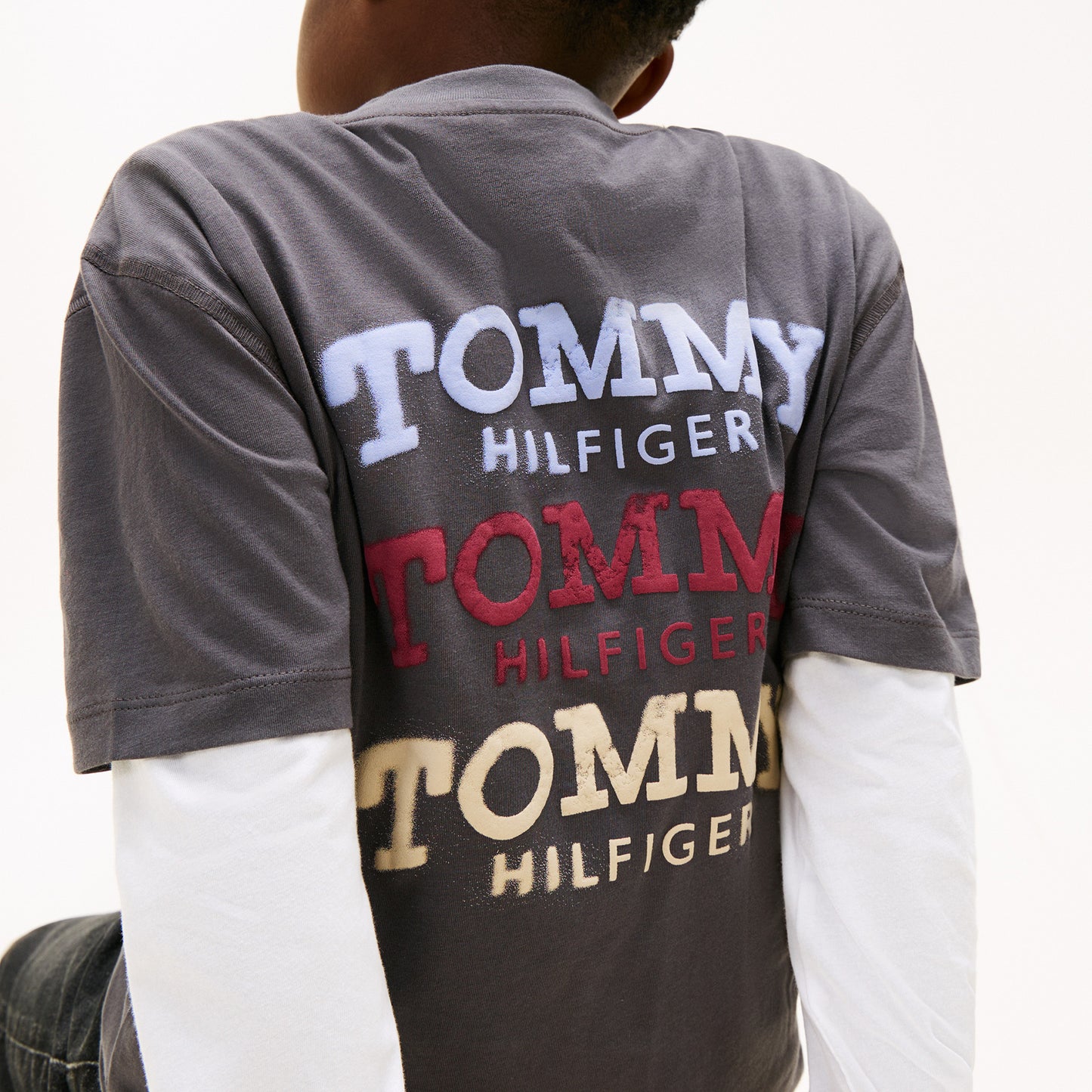 Tommy Hilfiger Washed Faded Graphic Çocuk Gri T-shirt