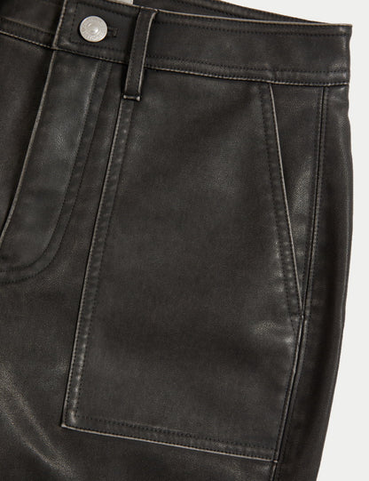 Deri Görünümlü Wide Leg Pantolon