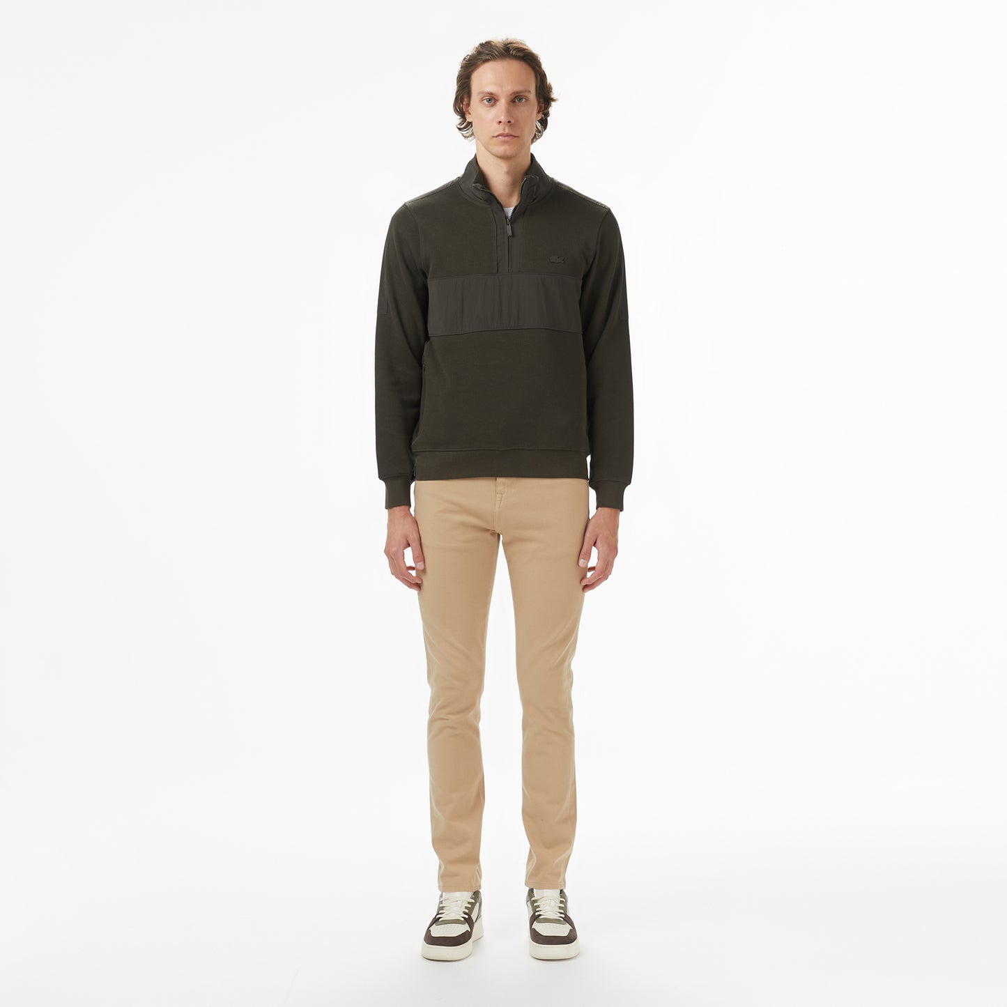 Lacoste Erkek Classic Fit Yarım Fermuarlı Desenli Haki Sweatshirt