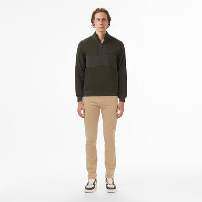 Lacoste Erkek Classic Fit Yarım Fermuarlı Desenli Haki Sweatshirt
