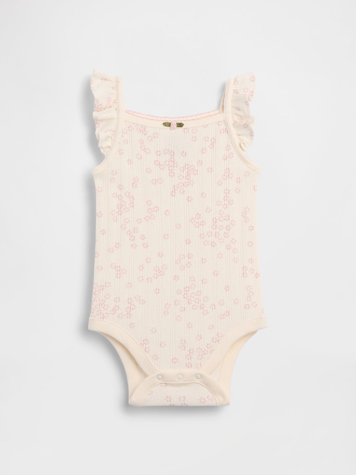 Krem Pointelle Fitilli Çiçekli Askılı Bodysuit
