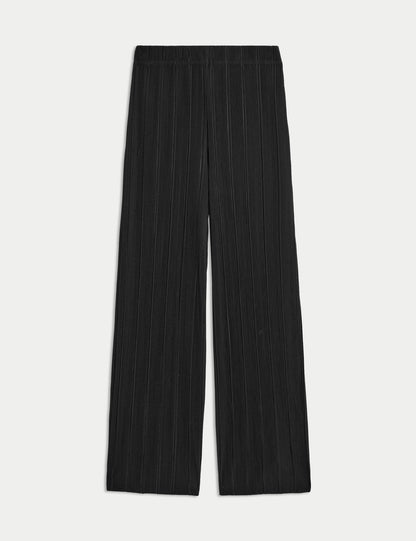 Jersey Pilise Detaylı Wide Leg Pantolon