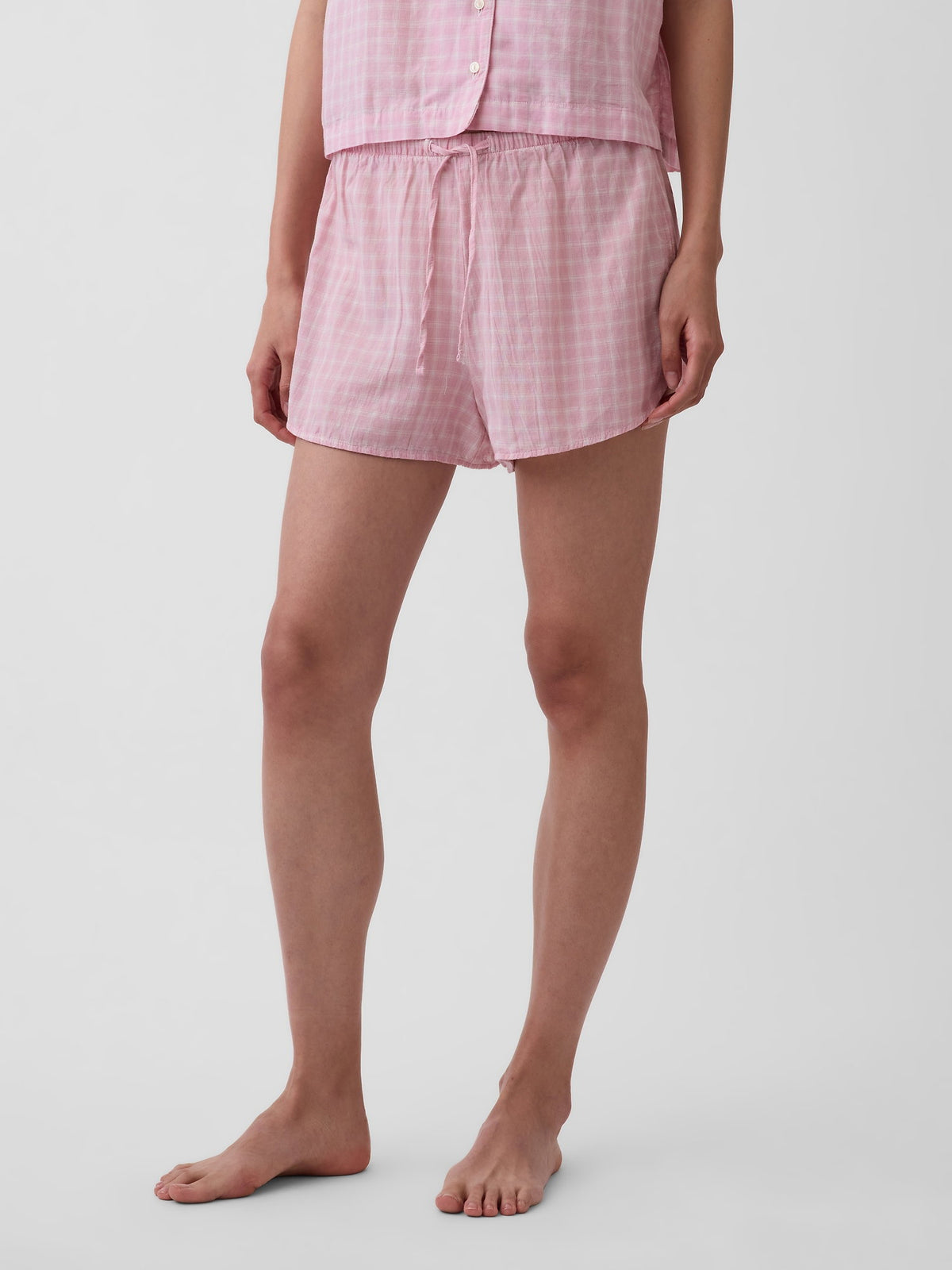 Pembe Crinkle Gauze Şort Pijama Altı
