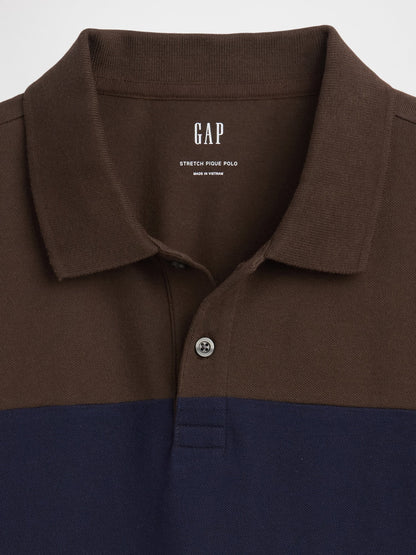 Kahverengi Colorblock Stretch Pique Polo T-shirt