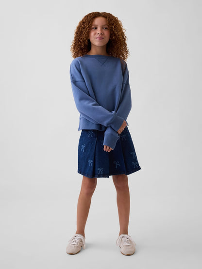 Koyu Mavi Pileli Denim Mini Etek