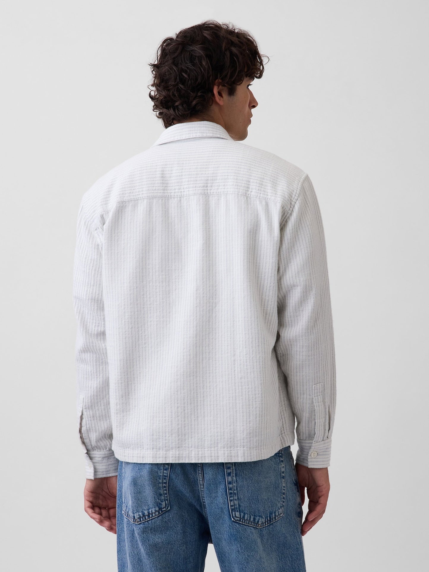 Beyaz Dobby Çizgili Relaxed Straight-hem Gömlek