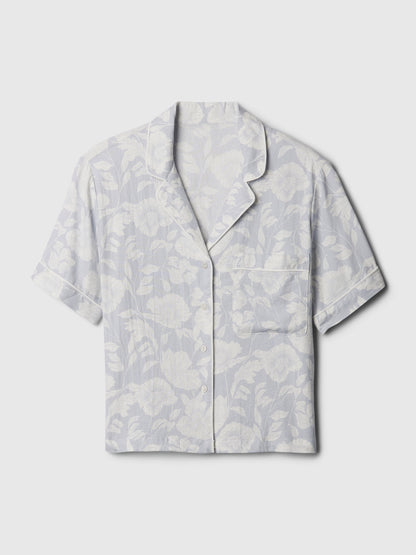 Gri Keten Karışımlı Pijama Üstü