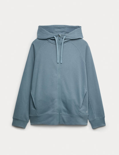 Pamuk Karışımlı Fermuarlı Rahat Kesim Kapüşonlu Sweatshirt