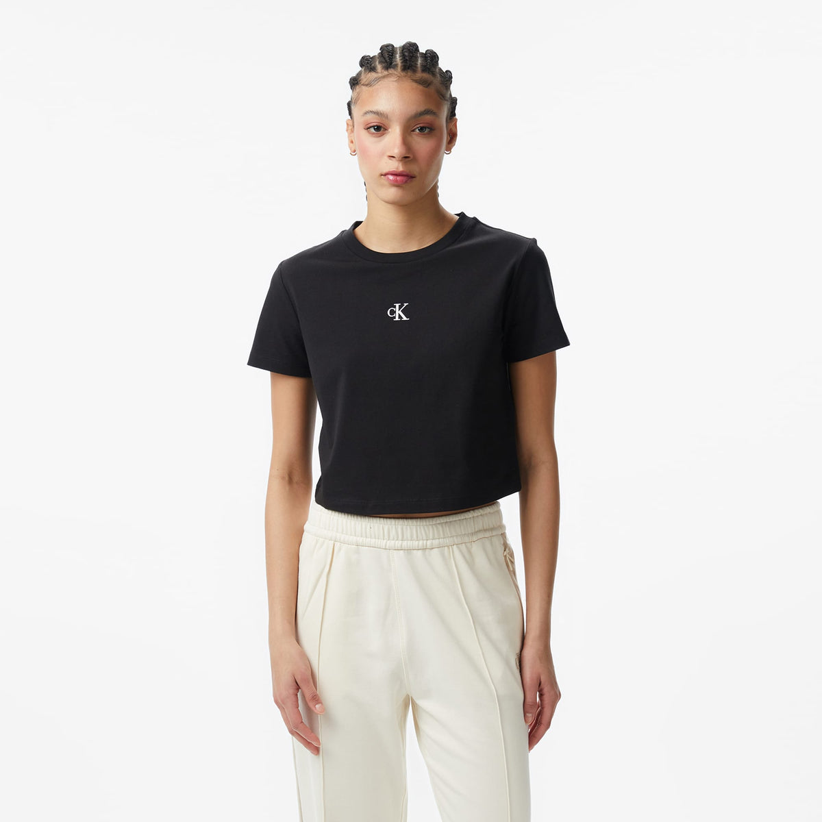 Calvin Klein Logo Cropped Kadın Siyah T-shirt