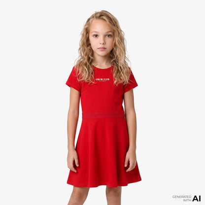 Calvin Klein Fit And Flare Punto Çocuk Kırmızı Elbise