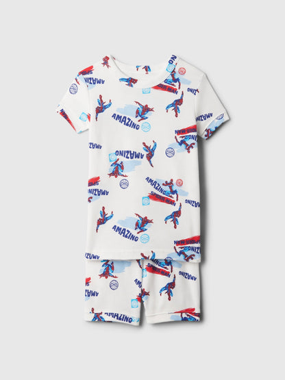 Kırık Beyaz %100 Organik Pamuk Marvel Spider-man Desenli Pijama Takımı