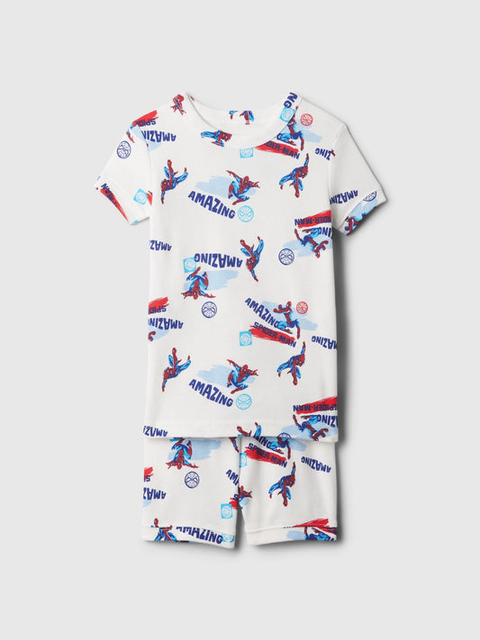 Kırık Beyaz %100 Organik Pamuk Marvel Spider-man Desenli Pijama Takımı