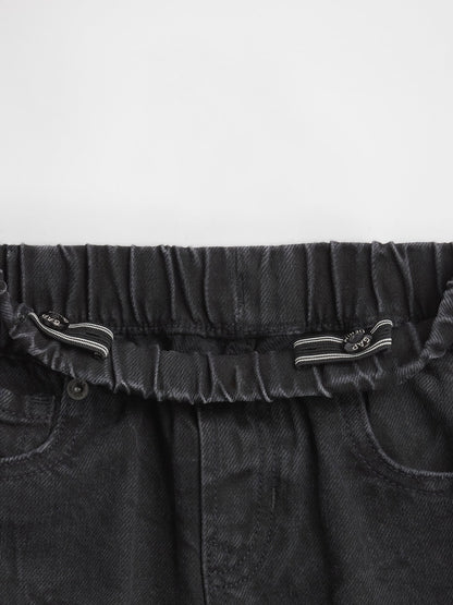 Siyah Pull-on Baggy Jean Pantolon