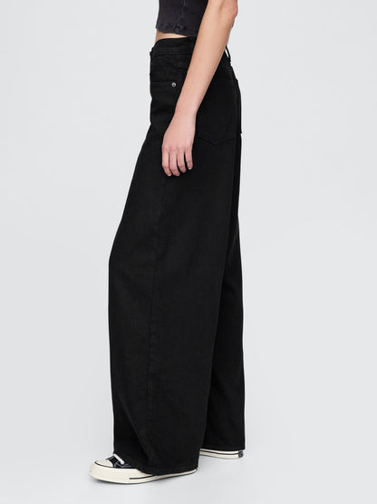 Siyah Mid Rise Ultrasoft Baggy Jean Pantolon