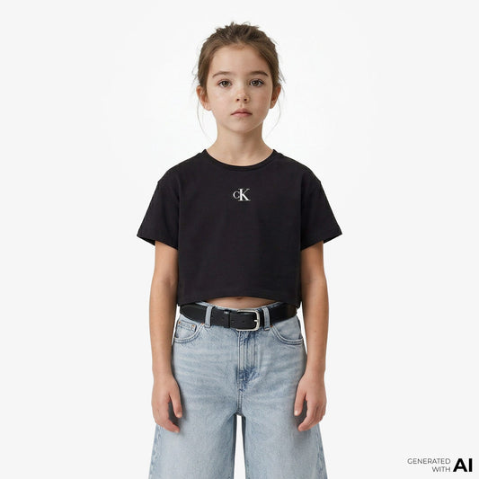 Calvin Klein Logo Boxy Çocuk Siyah T-shirt