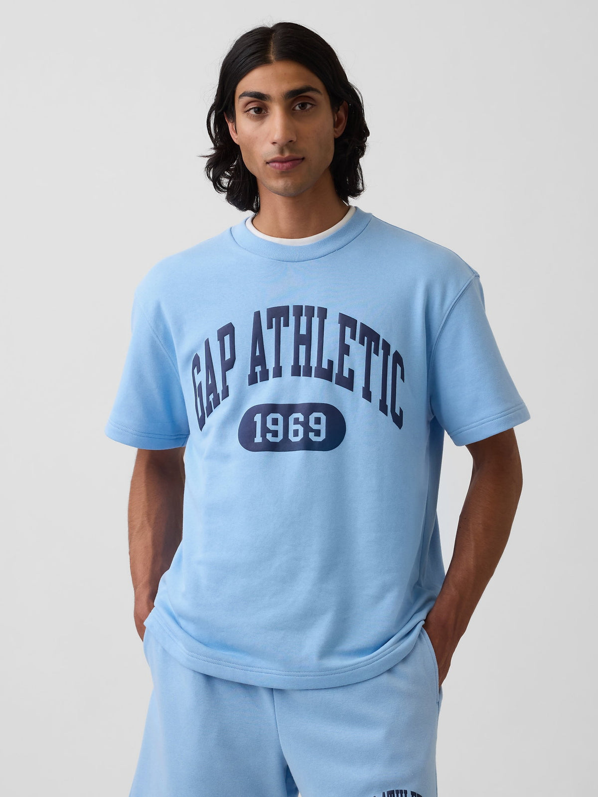 Açık Mavi Relaxed Fransız Havlu Kumaş Grafik Baskılı T-shirt