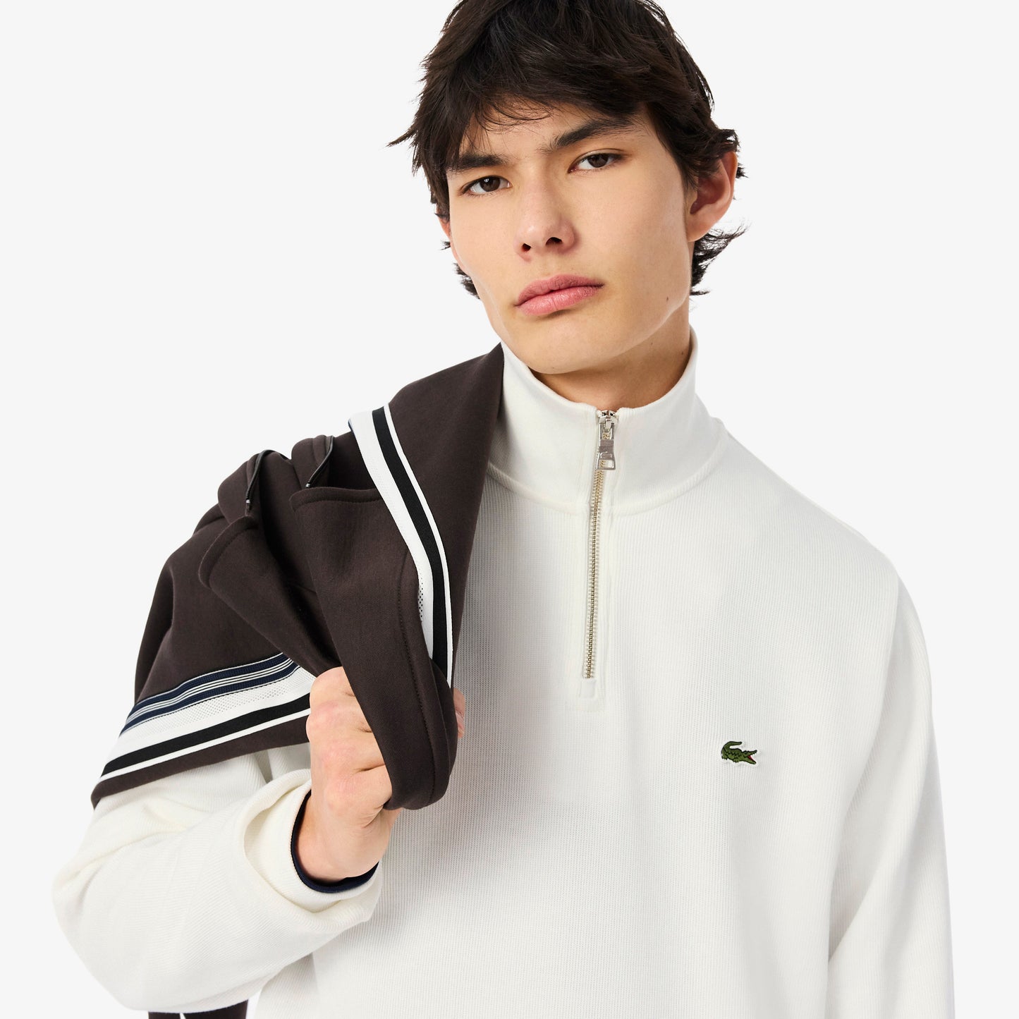 Lacoste Erkek Classic Fit Yarım Fermuarlı Beyaz Sweatshirt