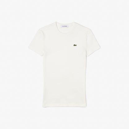 Lacoste Kadın Slim Fit Bisiklet Yaka Beyaz T-shirt