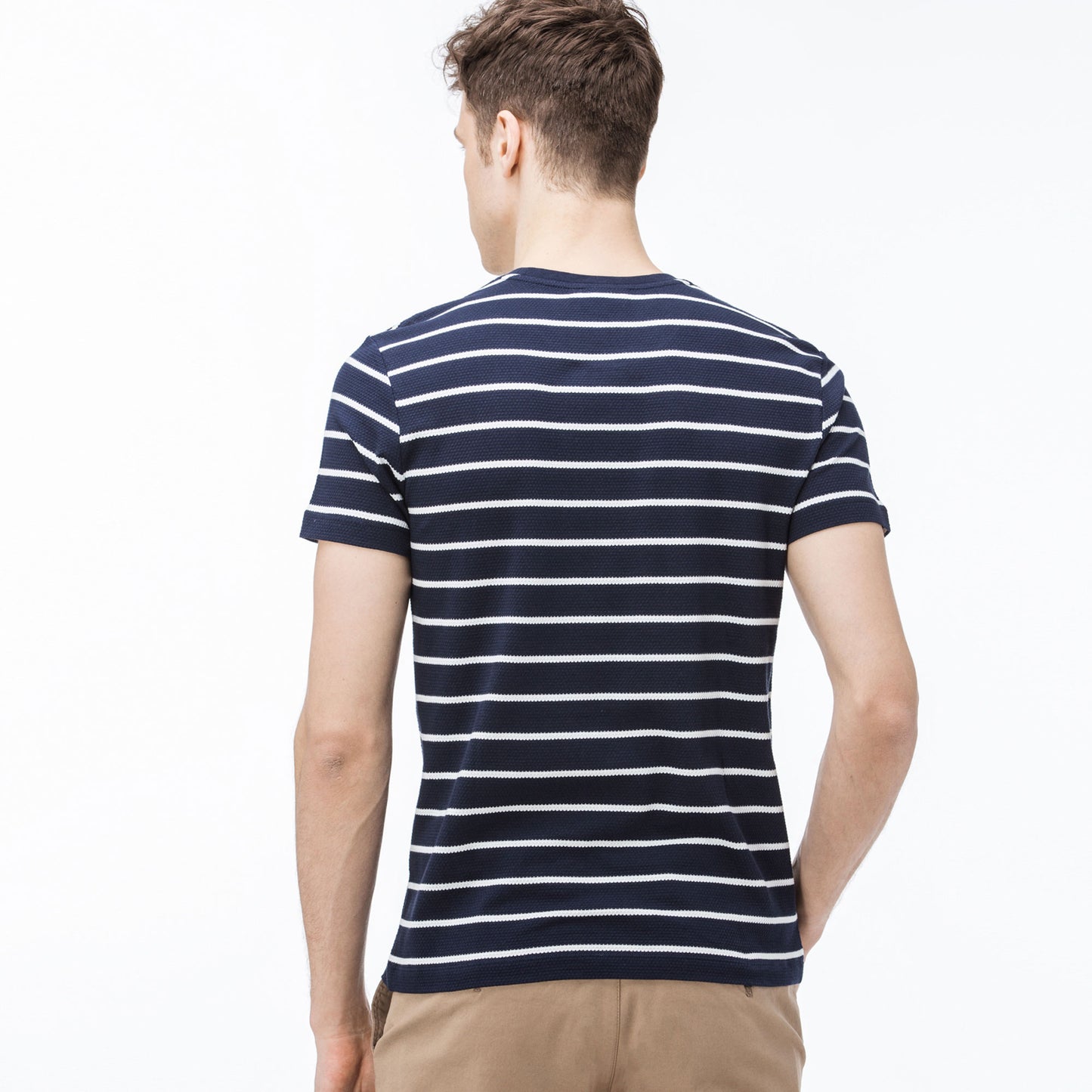Lacoste Erkek Slim Fit Bisiklet Yaka Çizgili Lacivert T-shirt